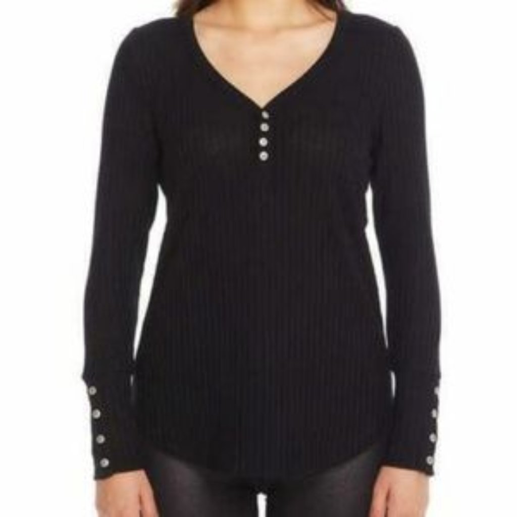 Chaser Black Thermal Long Sleeve Waffle Henley